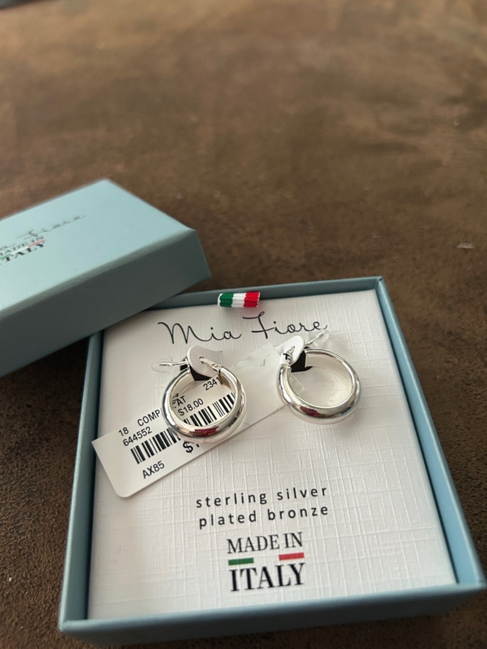 Mia Fiore Sterling Silver Plated Bronze Hoop Earrings - Silver